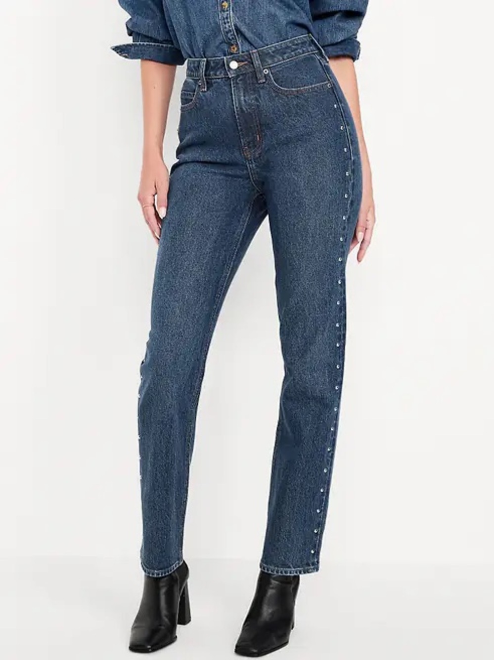 OLD NAVY Extra High Waisted Studded Straight Jean